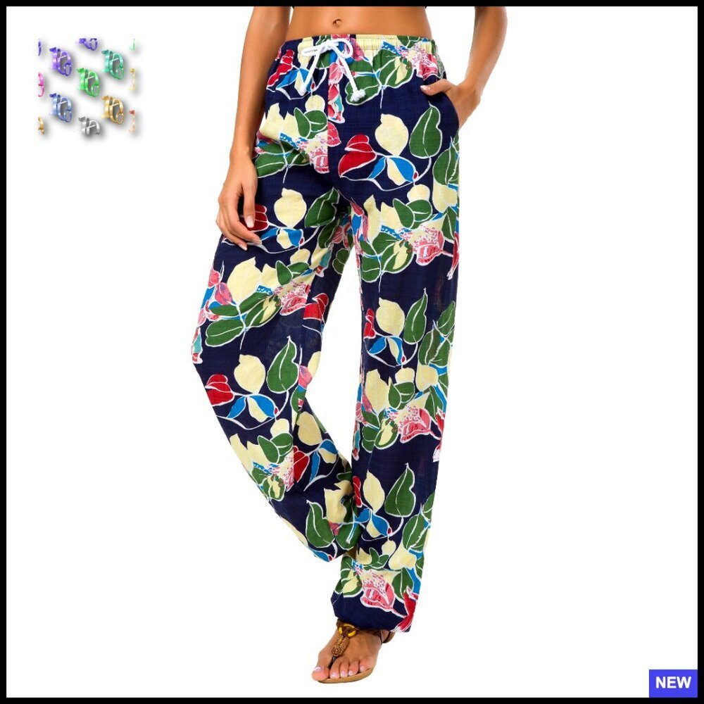 Floral Print Harem Yoga Pants Boho Loose Fit High Rise Cuffed Ankle